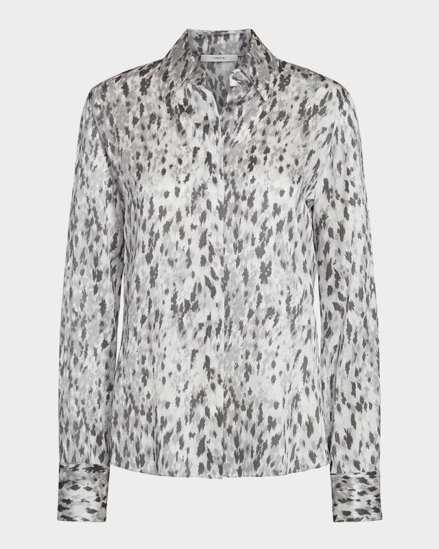 Abstract-Print Silk Satin Shirt